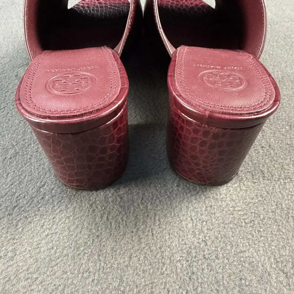 TORY BURCH MARTINE croco emboss slide sandal Burguny Claret Size 9C